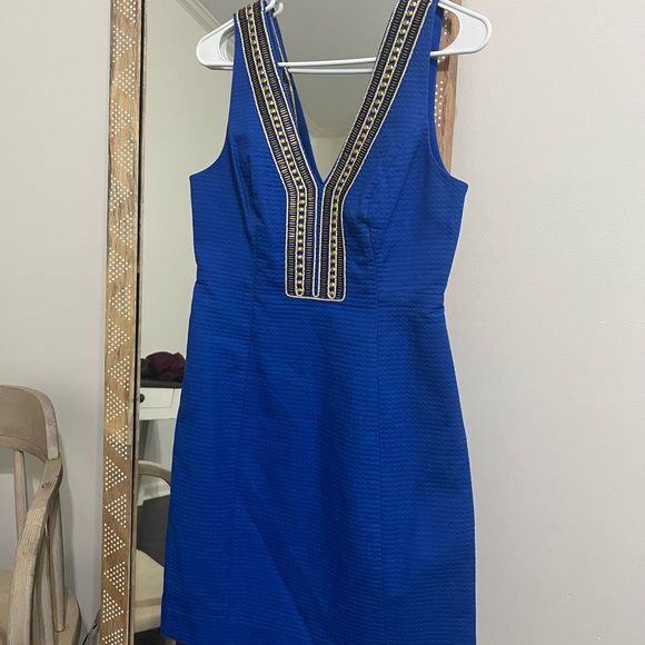 Lilly Pulitzer Royal Blue Shift with Gold Neckline Beading - Picture 2 of 7